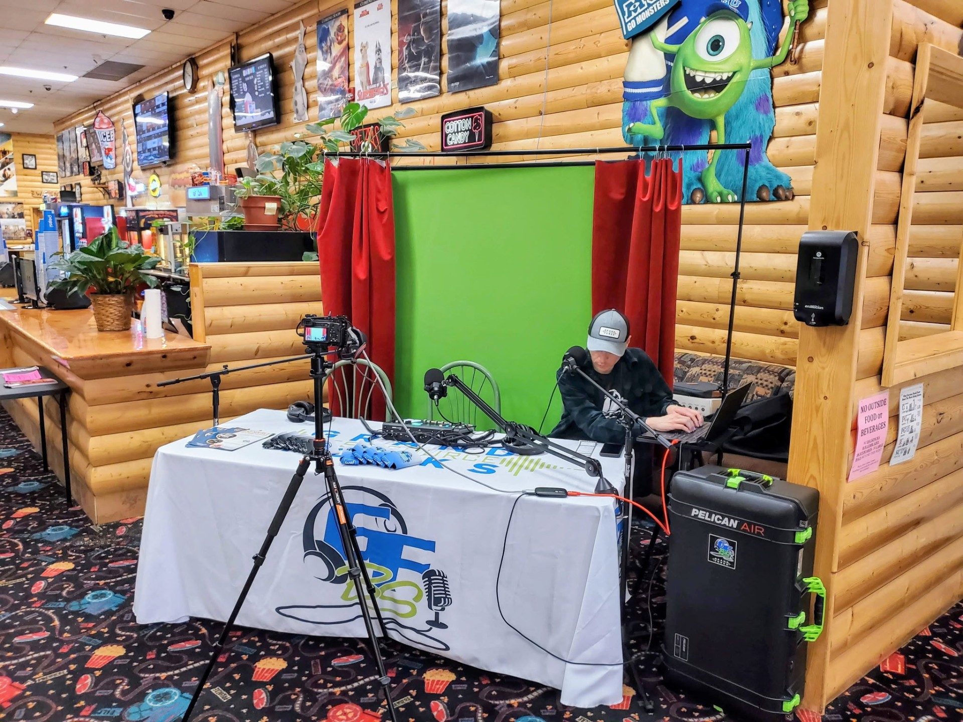 GFBS pop-up broadcast setup on location with green screen